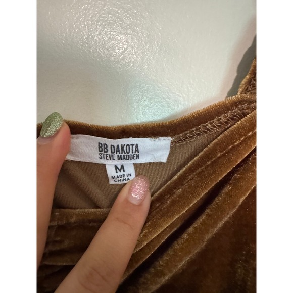 BB Dakota Velvet Top‎ Ruched Long Sleeve Party Blouse Brown Size M - Picture 3 of 3